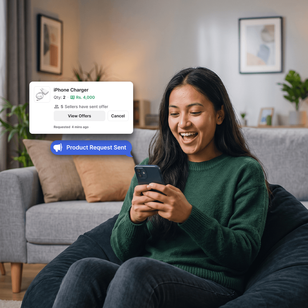 A customer sending a product request on the Briz app from home